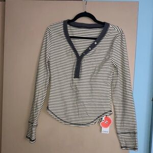 Chic Striped Long Sleeve Henley Top